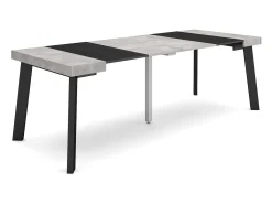 Mesa Consola Extensível, 222x90x73cm, Para 10 pessoas, Pés de madeira, Cimento