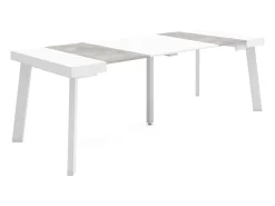 Mesa Consola Extensível, 222x90x73cm, Para 10 pessoas, Pés de madeira, Branco e cinzento