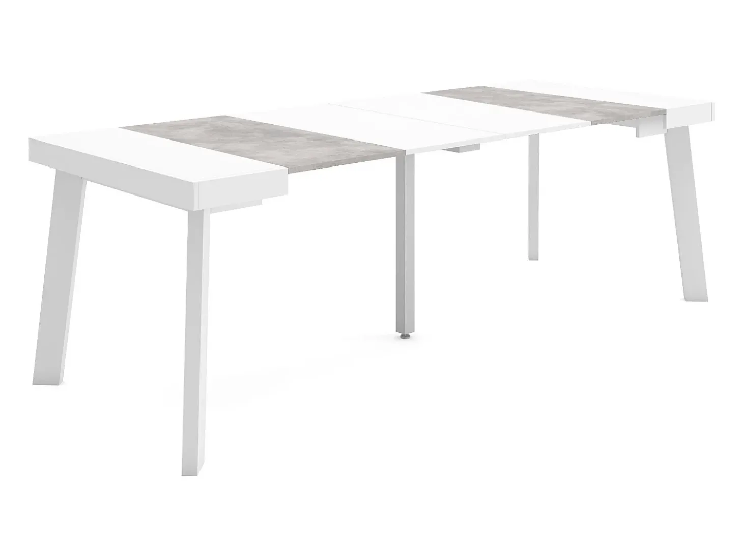 Mesa Consola Extensível, 222x90x73cm, Para 10 pessoas, Pés de madeira, Branco e cinzento