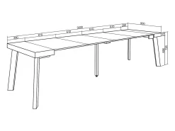 Mesa Consola Extensível, 302x90x73cm, Para 14 pessoas, Pés de madeira, Carvahlo e branco