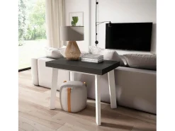 Mesa Consola Extensível, 140x90x73cm, Para 6 pessoas, Pés de madeira, Branco e preto