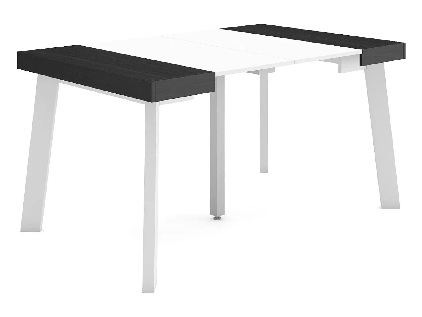 Mesa Consola Extensível, 140x90x73cm, Para 6 pessoas, Pés de madeira, Branco e preto