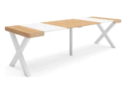 Mesa Consola Extensível, 262x90x73cm, Para 12 pessoas, Pés de madeira, Carvahlo e branco