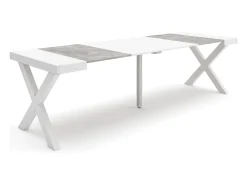Mesa Consola Extensível, 262x90x73cm, Para 12 pessoas, Pés de madeira, Branco e cinzento