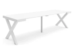 Mesa Consola Extensível, 262x90x73cm, Para 12 pessoas, Pés de madeira, Branco