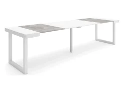 Mesa Consola Extensível, 302x90x73cm, Para 14 pessoas, Pés de madeira, Branco e cinzento