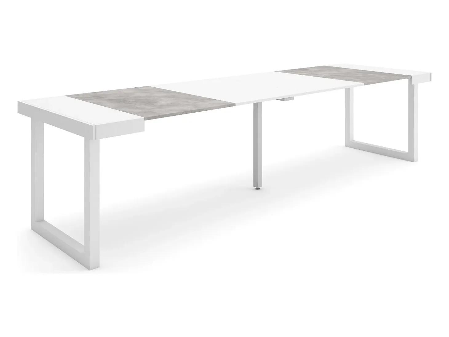 Mesa Consola Extensível, 302x90x73cm, Para 14 pessoas, Pés de madeira, Branco e cinzento