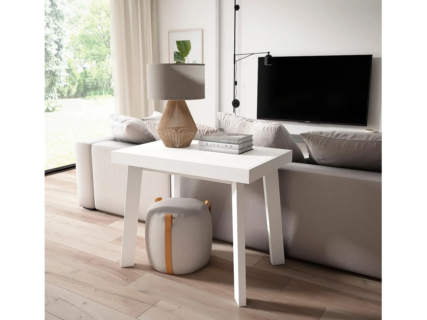 Mesa Consola Extensível, 140x90x73cm, Para 6 pessoas, Pés de madeira, Branco