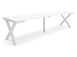 Mesa Consola Extensível, 302x90x73cm, Para 14 pessoas, Pés de madeira, Branco