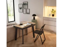 Mesa Consola Extensível, 262x90x73cm, Para 12 pessoas, Pés de madeira, Carvahlo e preto