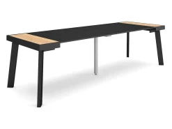 Mesa Consola Extensível, 262x90x73cm, Para 12 pessoas, Pés de madeira, Carvahlo e preto