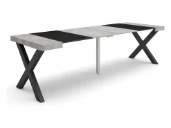 Mesa Consola Extensível, 262x90x73cm, Para 12 pessoas, Pés de madeira, Cimento