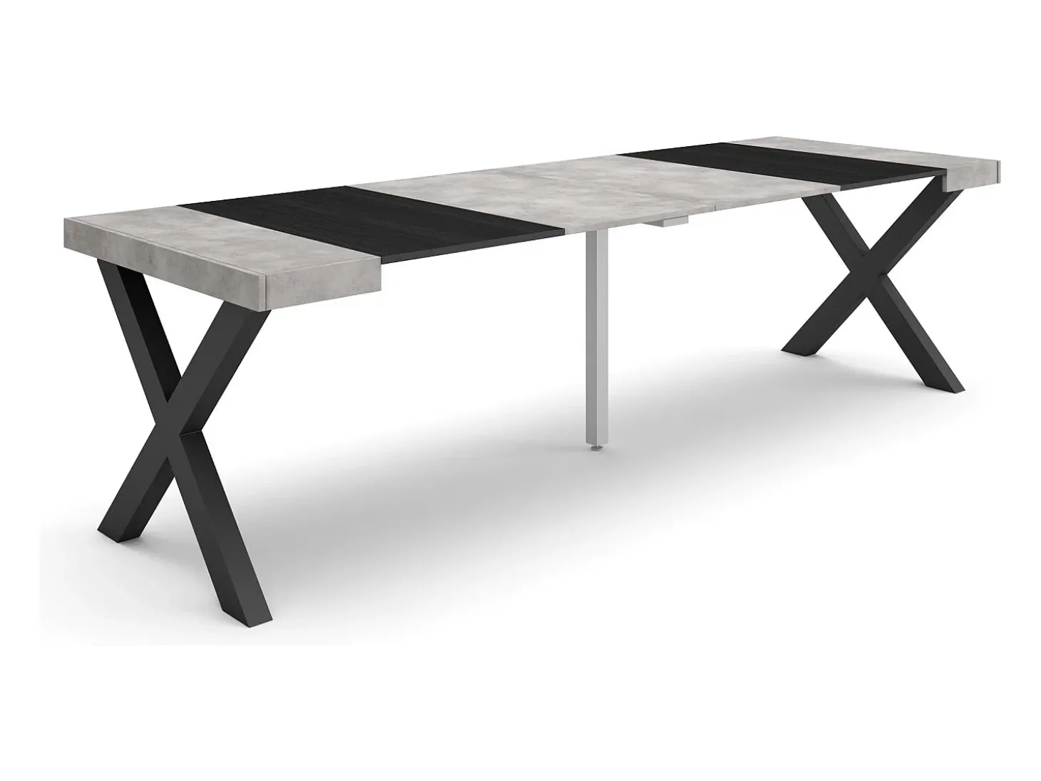 Mesa Consola Extensível, 262x90x73cm, Para 12 pessoas, Pés de madeira, Cimento