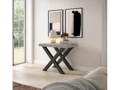 Mesa Consola Extensível, 222x90x73cm, Para 10 pessoas, Pés de madeira, Cimento