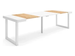 Mesa Consola Extensível, 262x90x73cm, Para 12 pessoas, Pés de madeira, Carvahlo e branco