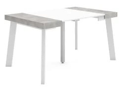 Mesa Consola Extensível, 140x90x73cm, Para 6 pessoas, Pés de madeira, Branco e cinzento