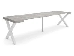 Mesa Consola Extensível, 302x90x73cm, Para 14 pessoas, Pés de madeira, Cimento
