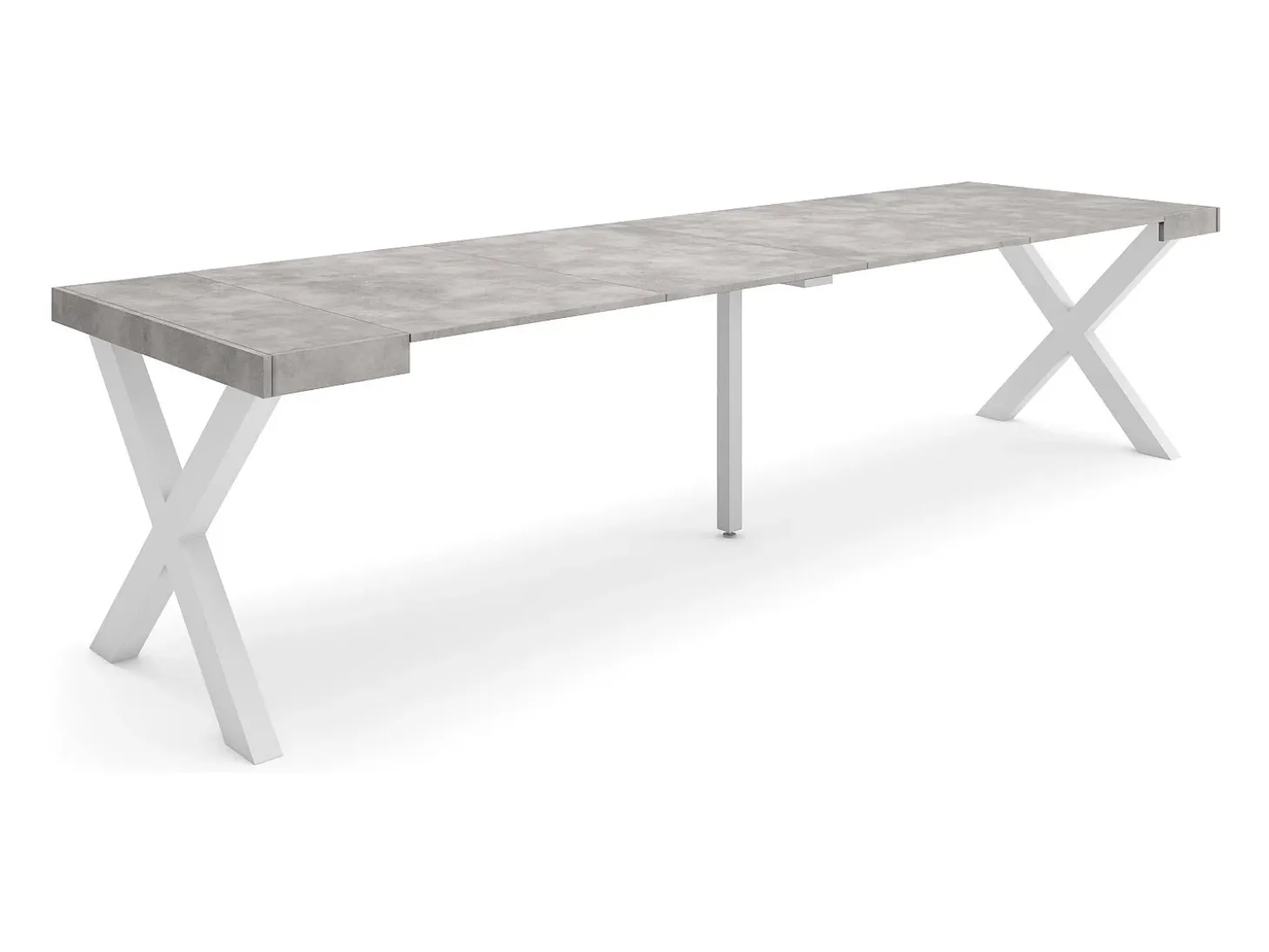 Mesa Consola Extensível, 302x90x73cm, Para 14 pessoas, Pés de madeira, Cimento