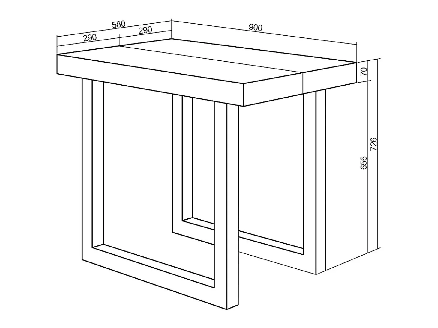 Mesa Consola Extensível, 222x90x73cm, Para 10 pessoas, Pés de madeira, Carvahlo e branco