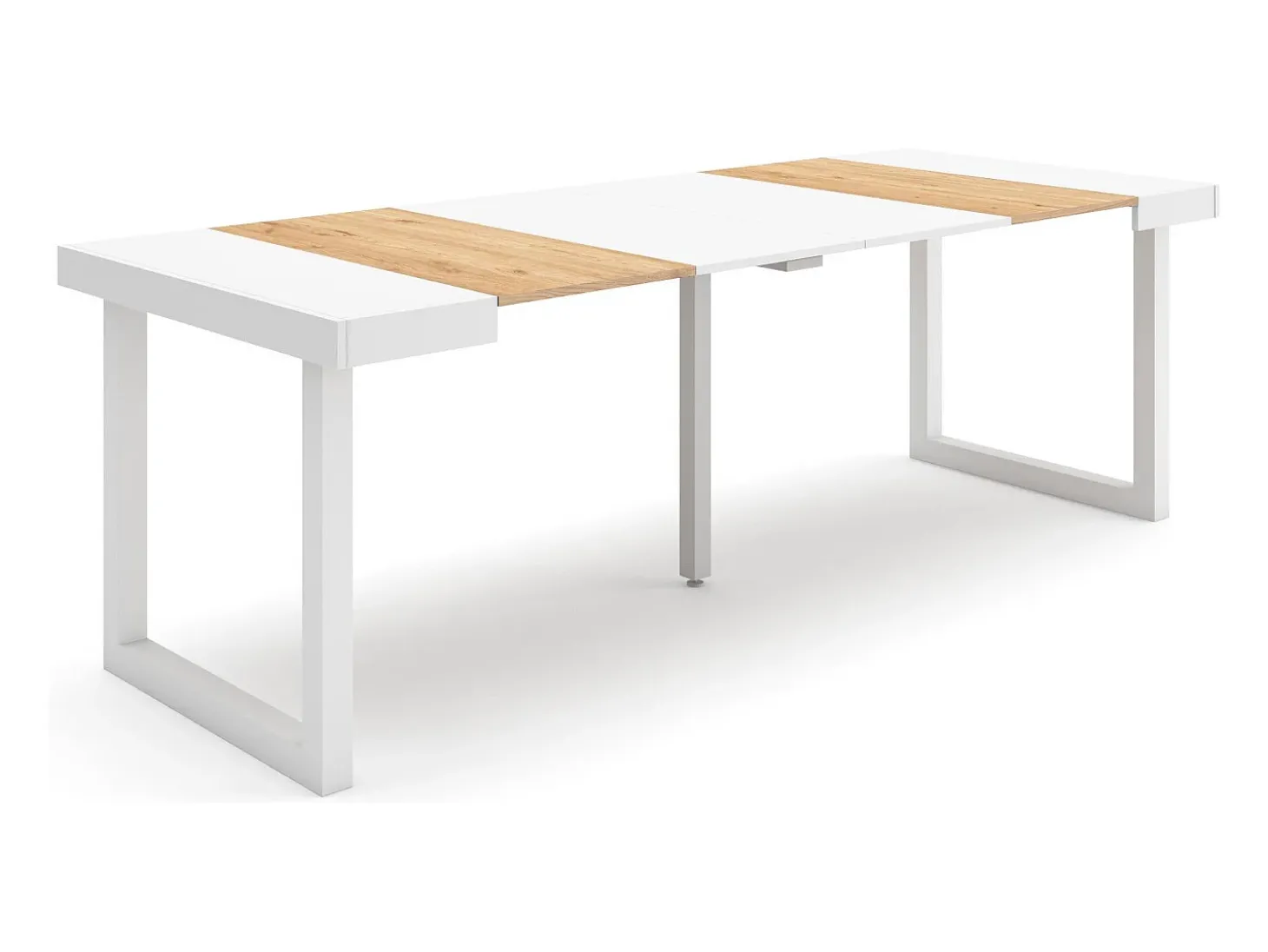 Mesa Consola Extensível, 222x90x73cm, Para 10 pessoas, Pés de madeira, Carvahlo e branco