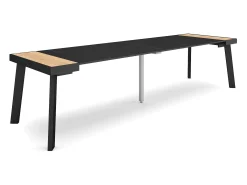 Mesa Consola Extensível, 302x90x73cm, Para 14 pessoas, Pés de madeira, Carvahlo e preto