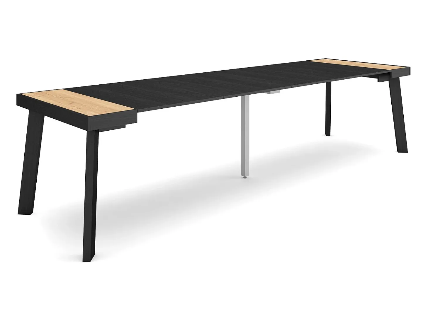 Mesa Consola Extensível, 302x90x73cm, Para 14 pessoas, Pés de madeira, Carvahlo e preto