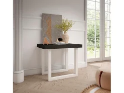 Mesa Consola Extensível, 222x90x73cm, Para 10 pessoas, Pés de madeira, Preto