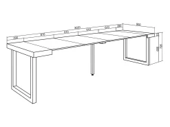 Mesa Consola Extensível, 302x90x73cm, Para 14 pessoas, Pés de madeira, Carvahlo e branco