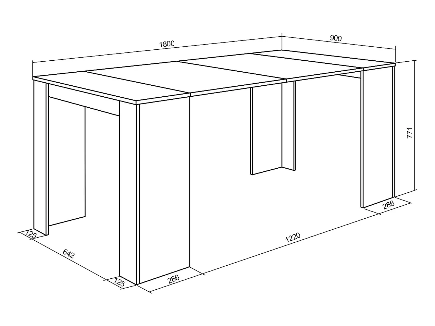 Mesa Consola Extensível, 180x90x77cm, Para 8 pessoas, Mesa de Jantar, Branco