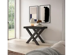 Mesa Consola Extensível, 262x90x73cm, Para 12 pessoas, Pés de madeira, Preto