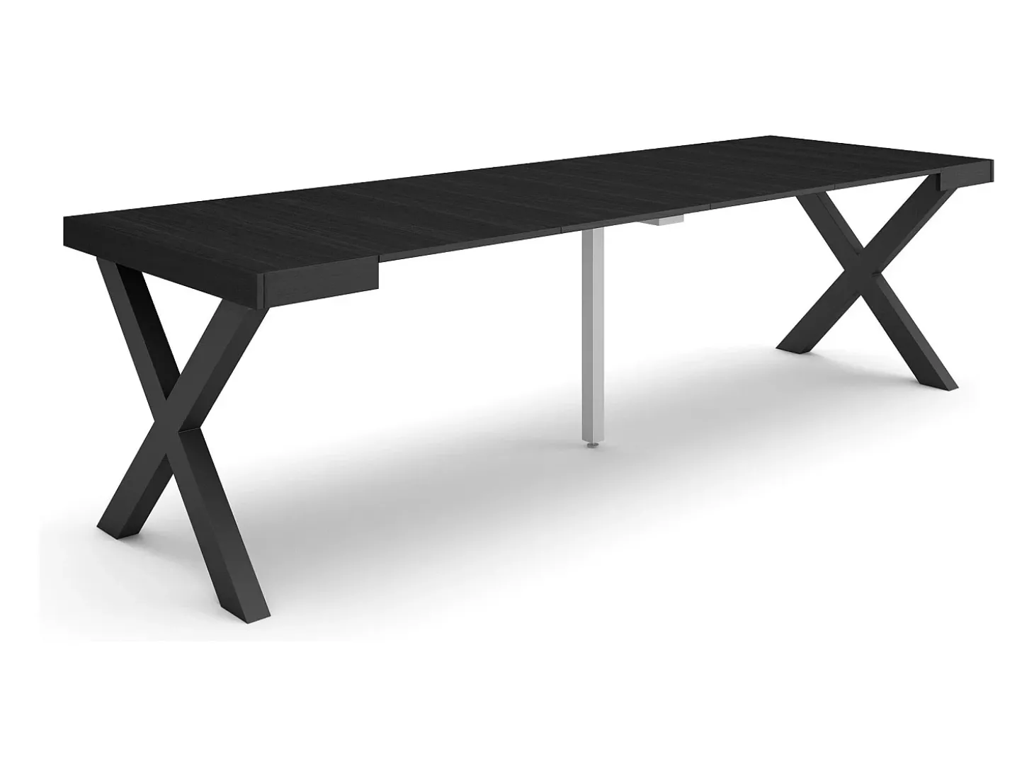 Mesa Consola Extensível, 262x90x73cm, Para 12 pessoas, Pés de madeira, Preto
