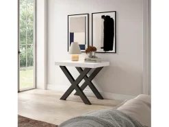 Mesa Consola Extensível, 222x90x73cm, Para 10 pessoas, Pés de madeira, Branco
