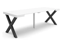 Mesa Consola Extensível, 222x90x73cm, Para 10 pessoas, Pés de madeira, Branco