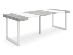 Mesa Consola Extensível, 222x90x73cm, Para 10 pessoas, Pés de madeira, Branco e cinzento