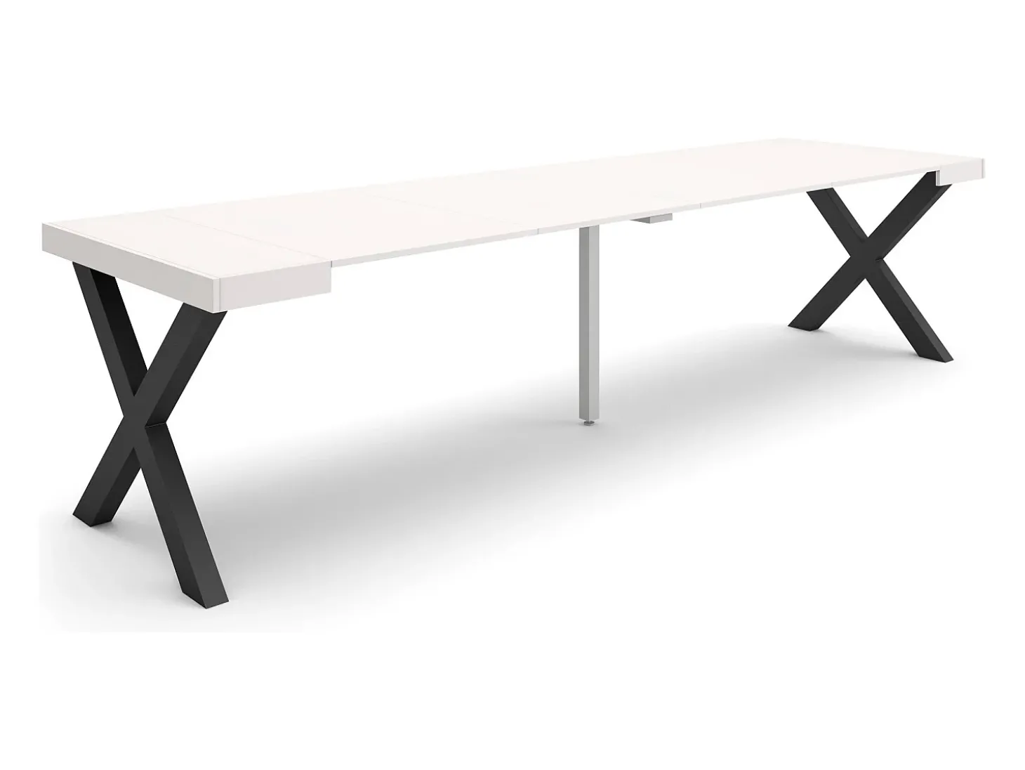 Mesa Consola Extensível, 302x90x73cm, Para 14 pessoas, Pés de madeira, Branco