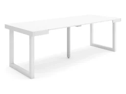 Mesa Consola Extensível, 222x90x73cm, Para 10 pessoas, Pés de madeira, Branco