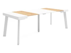 Mesa Consola Extensível, 222x90x73cm, Para 10 pessoas, Pés de madeira, Carvahlo e branco