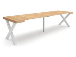 Mesa Consola Extensível, 302x90x73cm, Para 14 pessoas, Pés de madeira, Carvahlo