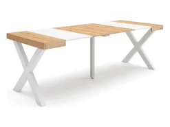 Mesa Consola Extensível, 222x90x73cm, Para 10 pessoas, Pés de madeira, Carvahlo e branco