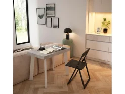 Mesa Consola Extensível, 262x90x73cm, Para 12 pessoas, Pés de madeira, Branco e cinzento