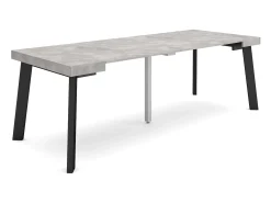 Mesa Consola Extensível, 222x90x73cm, Para 10 pessoas, Pés de madeira, Cimento