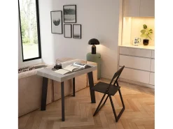 Mesa Consola Extensível, 222x90x73cm, Para 10 pessoas, Pés de madeira, Cimento