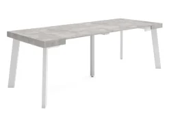 Mesa Consola Extensível, 222x90x73cm, Para 10 pessoas, Pés de madeira, Cimento