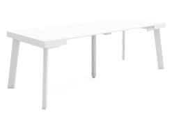 Mesa Consola Extensível, 222x90x73cm, Para 10 pessoas, Pés de madeira, Branco