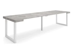 Mesa Consola Extensível, 302x90x73cm, Para 14 pessoas, Pés de madeira, Cimento