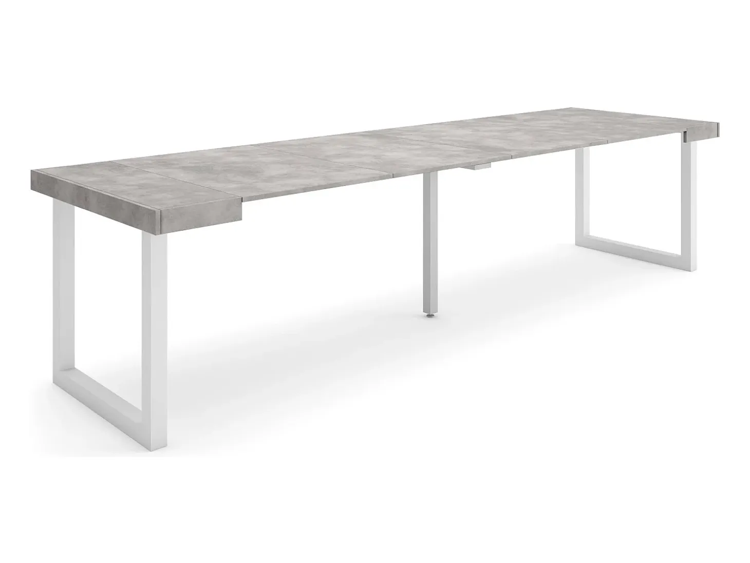 Mesa Consola Extensível, 302x90x73cm, Para 14 pessoas, Pés de madeira, Cimento