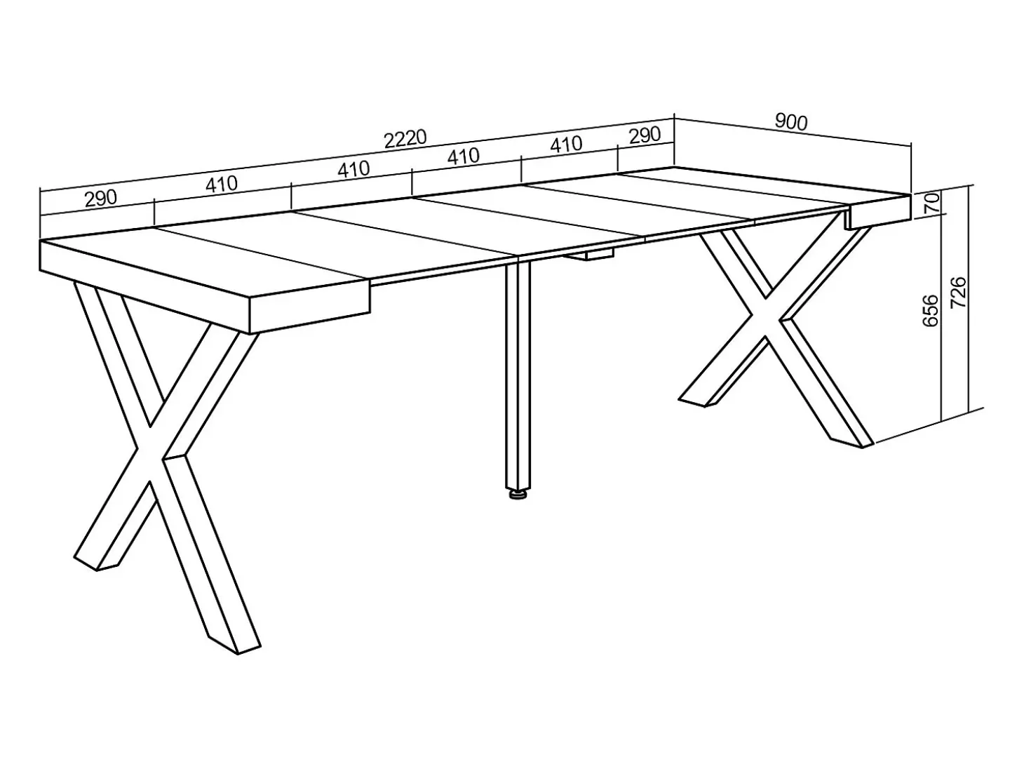 Mesa Consola Extensível, 222x90x73cm, Para 10 pessoas, Pés de madeira, Branco