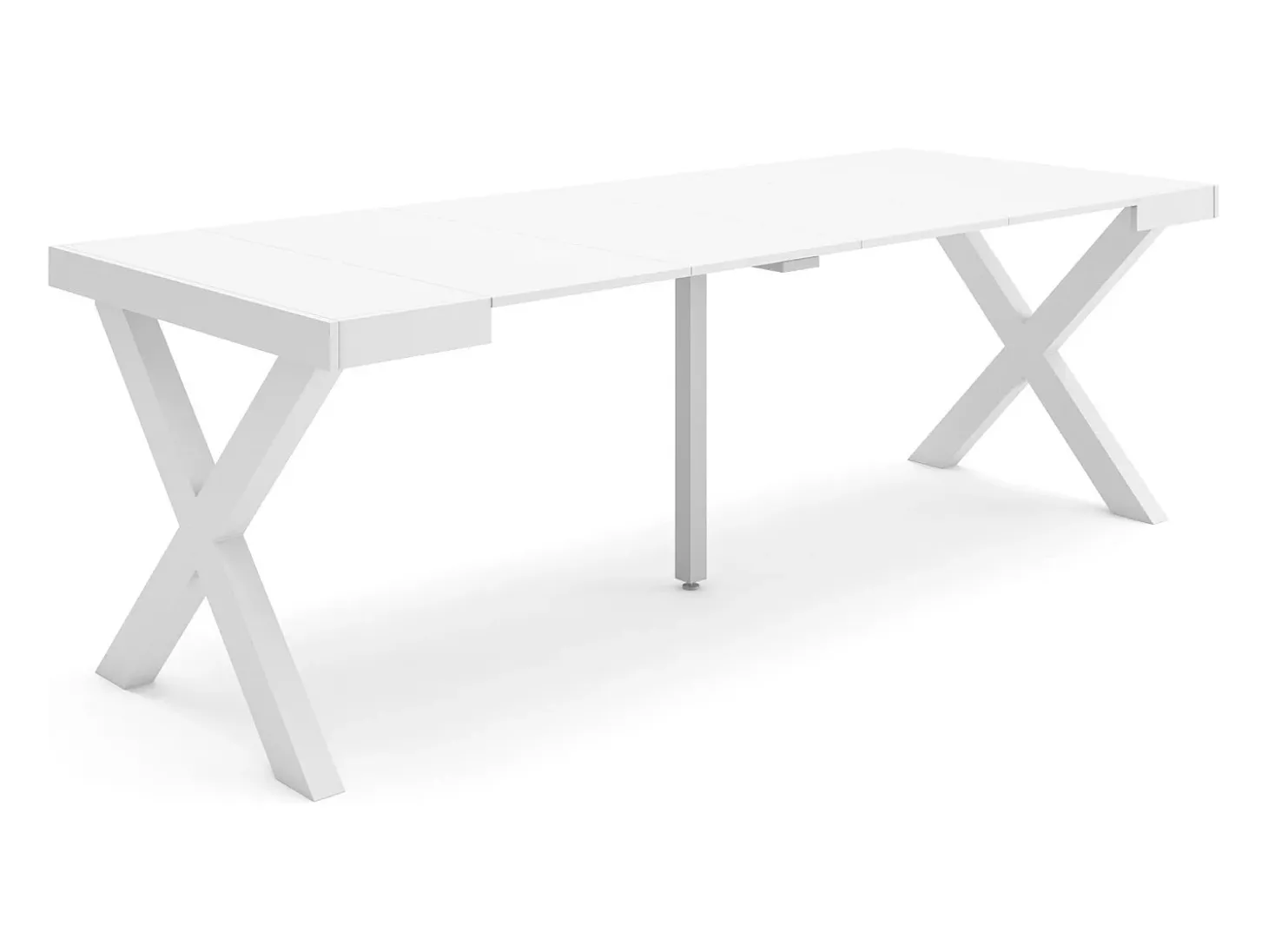 Mesa Consola Extensível, 222x90x73cm, Para 10 pessoas, Pés de madeira, Branco