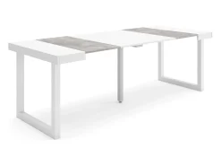 Mesa Consola Extensível, 222x90x73cm, Para 10 pessoas, Pés de madeira, Branco e cinzento