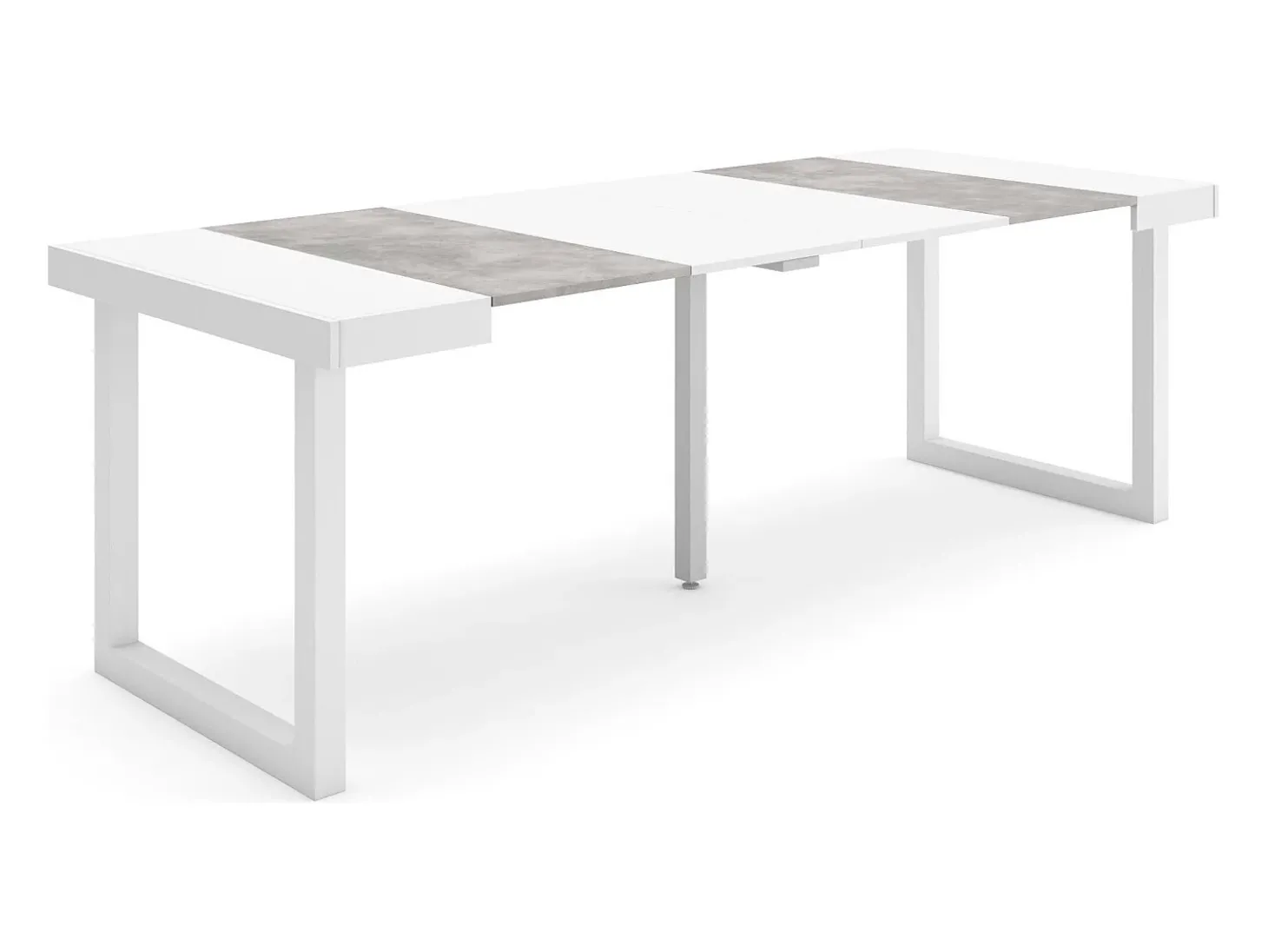 Mesa Consola Extensível, 222x90x73cm, Para 10 pessoas, Pés de madeira, Branco e cinzento